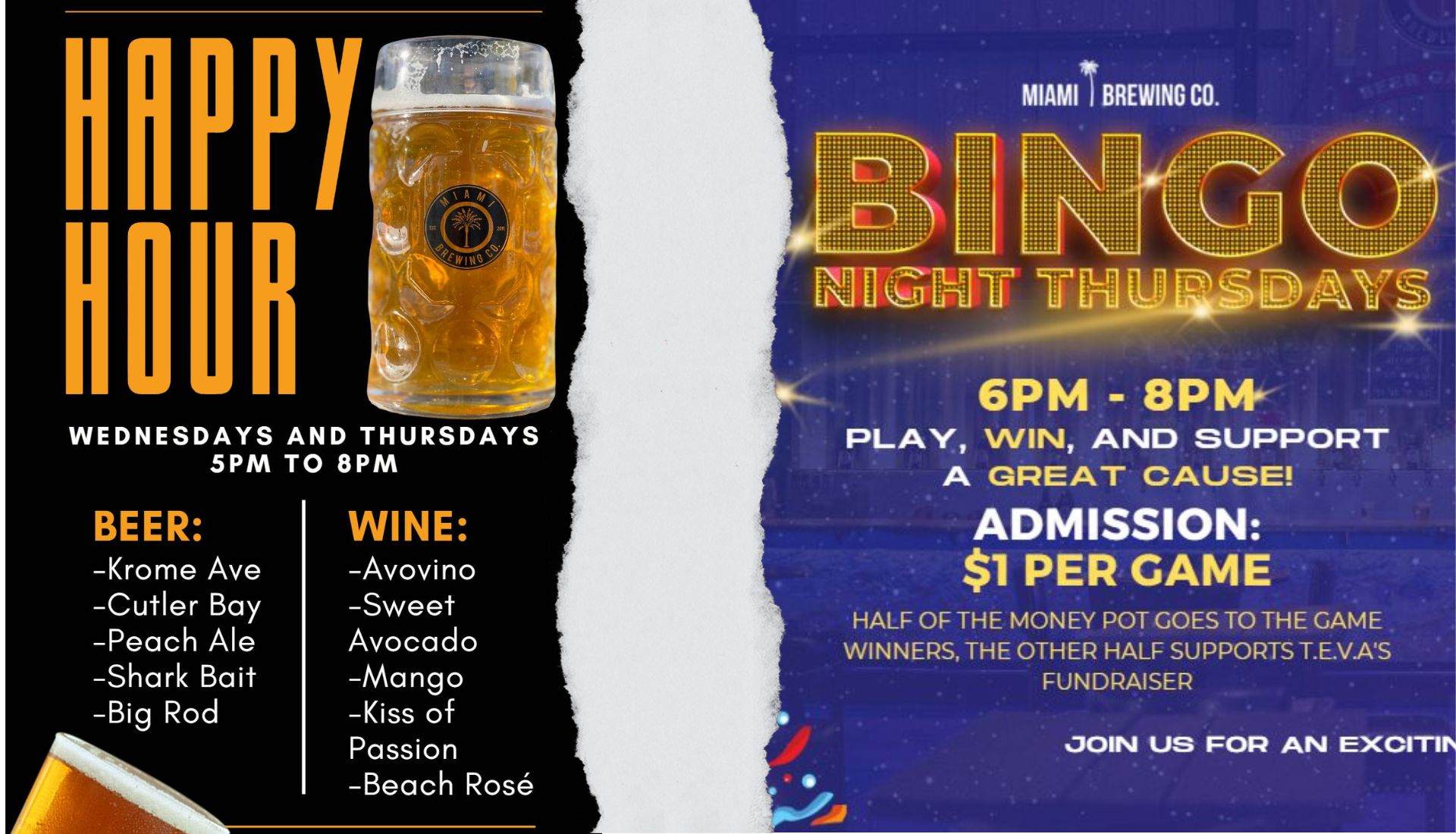 Wednesday and Thursday: Happy Hour and Bingo Night: